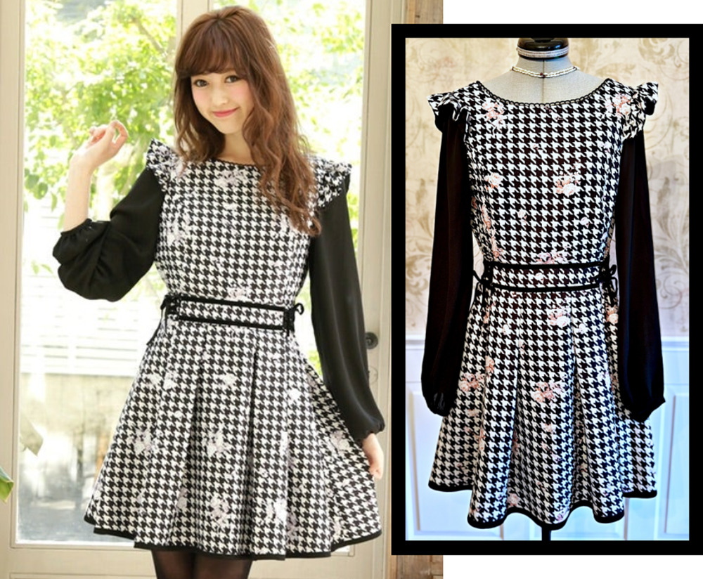 Liz Lisa Houndstooth Floral Print Dress J Fashion Gyaru Himekaji Lolita Japan